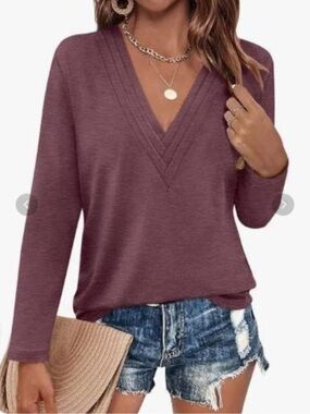 Women's Deep V-Neck Long Sleeve Casual Top | M | NWT